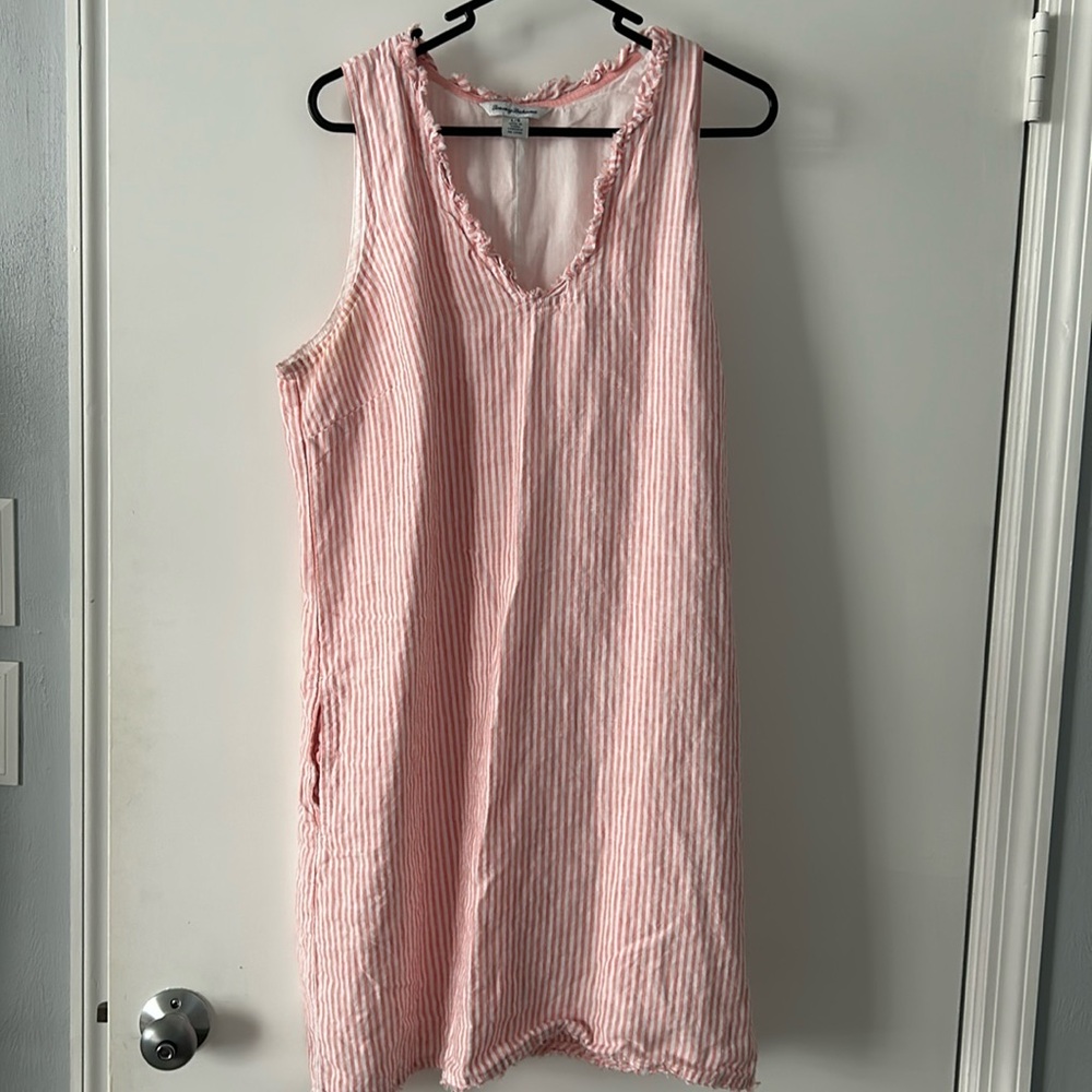 Tommy Bahama Pink and White Striped Midi Dress